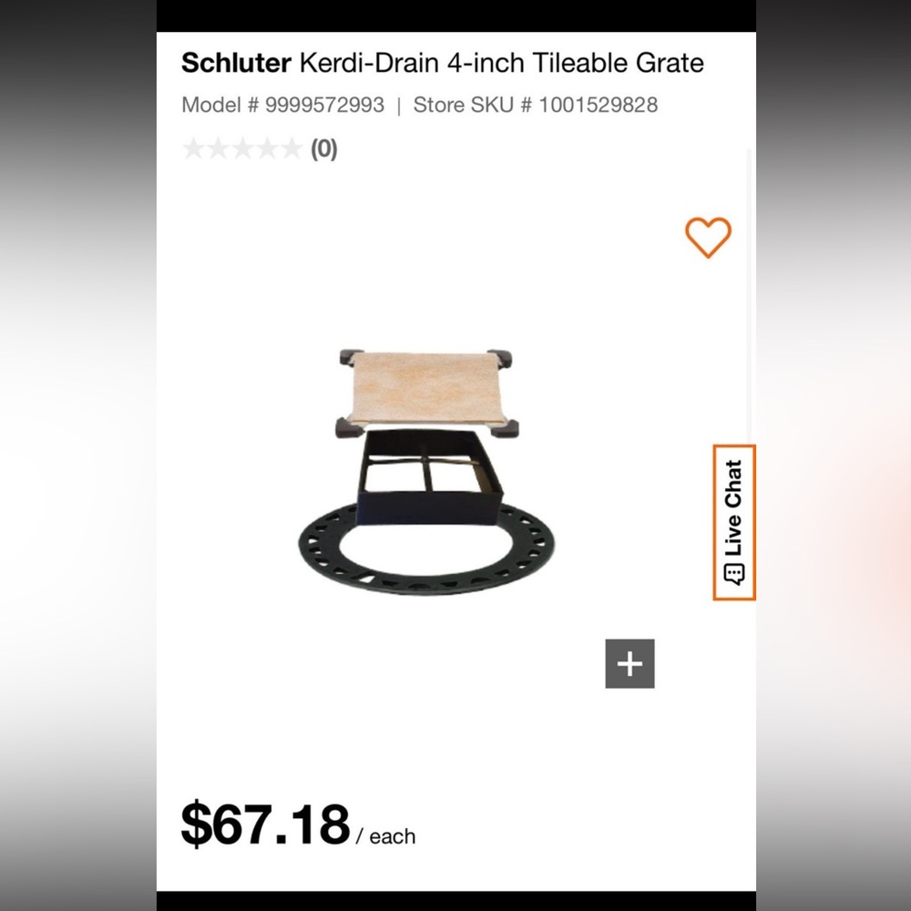 Schluter kerdi-drain 4” tile grate shower brand new paid $77